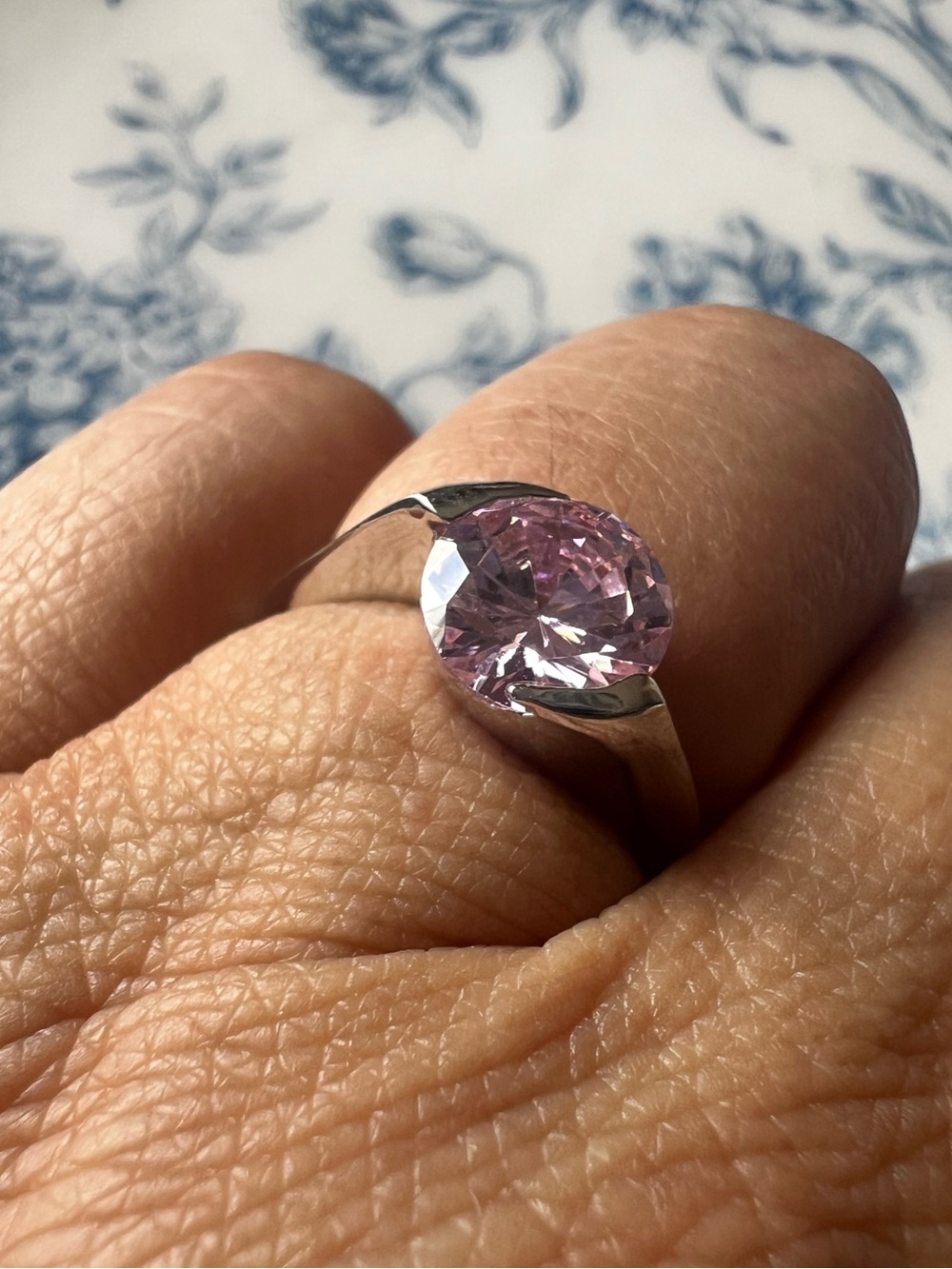Pink CZ Solitaire Silver Ring Size 6.75 #67520